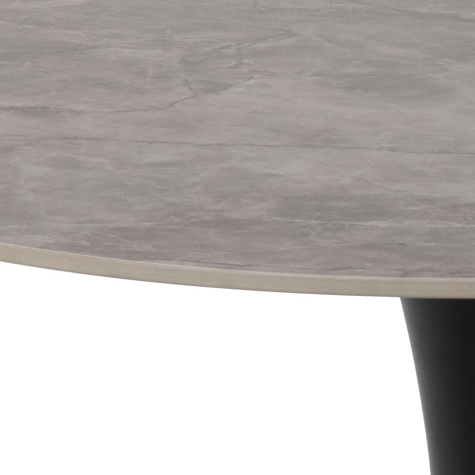 Malta Round Grey Ceramic Designer Dining Table Black Metal Base Marble Look 90x75cm