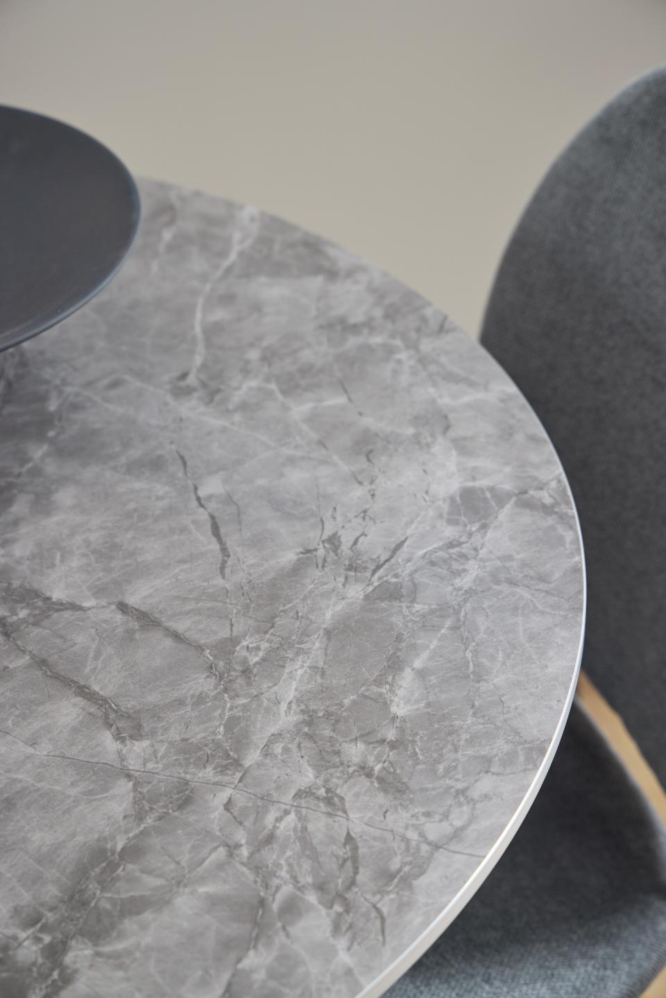 Malta Round Grey Ceramic Designer Dining Table Black Metal Base Marble Look 90x75cm