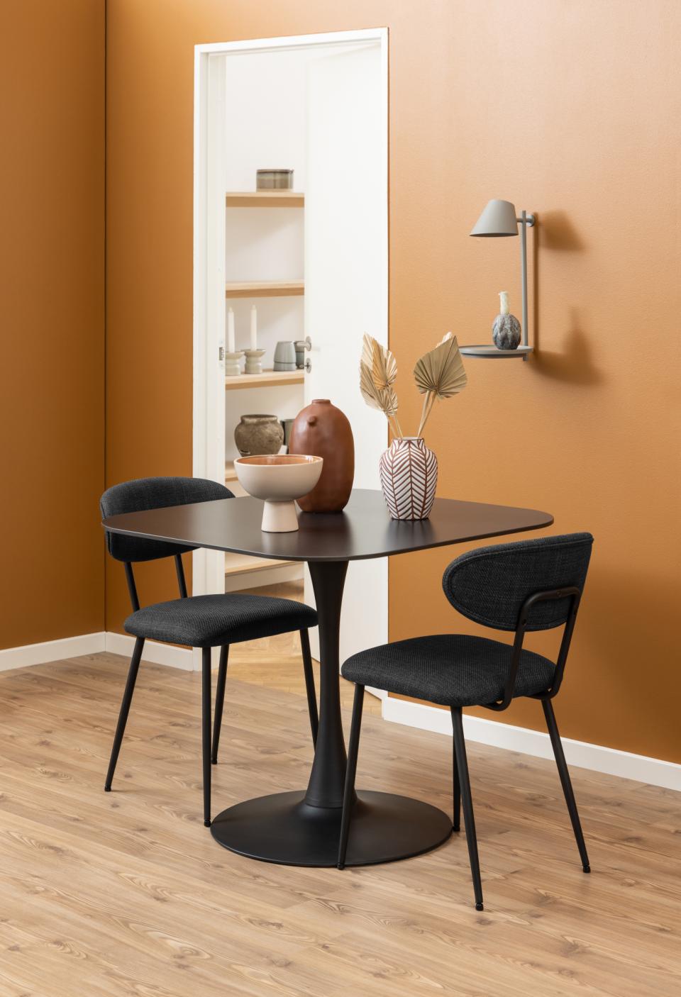 Malta Square Black Ceramic Designer Dining Table Curve Metal Base 90x90cm