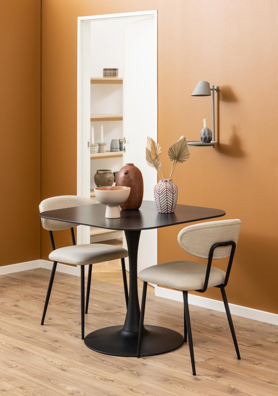 Malta Square Black Ceramic Designer Dining Table Curve Metal Base 90x90cm