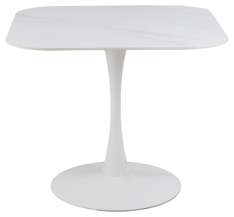 Malta Square White Ceramic Designer Dining Table Curve Metal Base 90x90cm