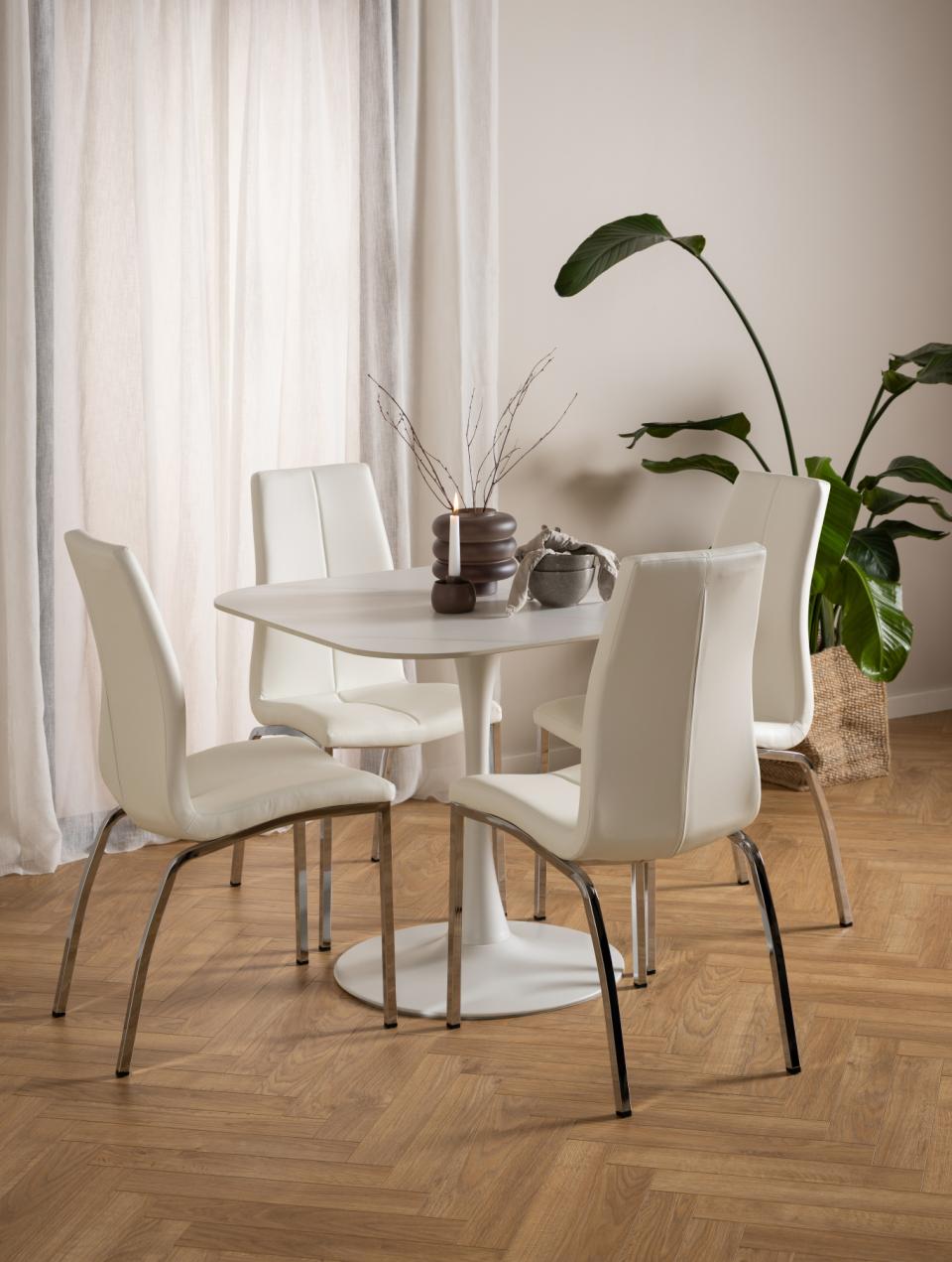 Malta Square White Ceramic Designer Dining Table Curve Metal Base 90x90cm