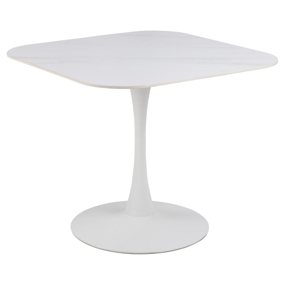Malta Square White Ceramic Designer Dining Table Curve Metal Base 90x90cm