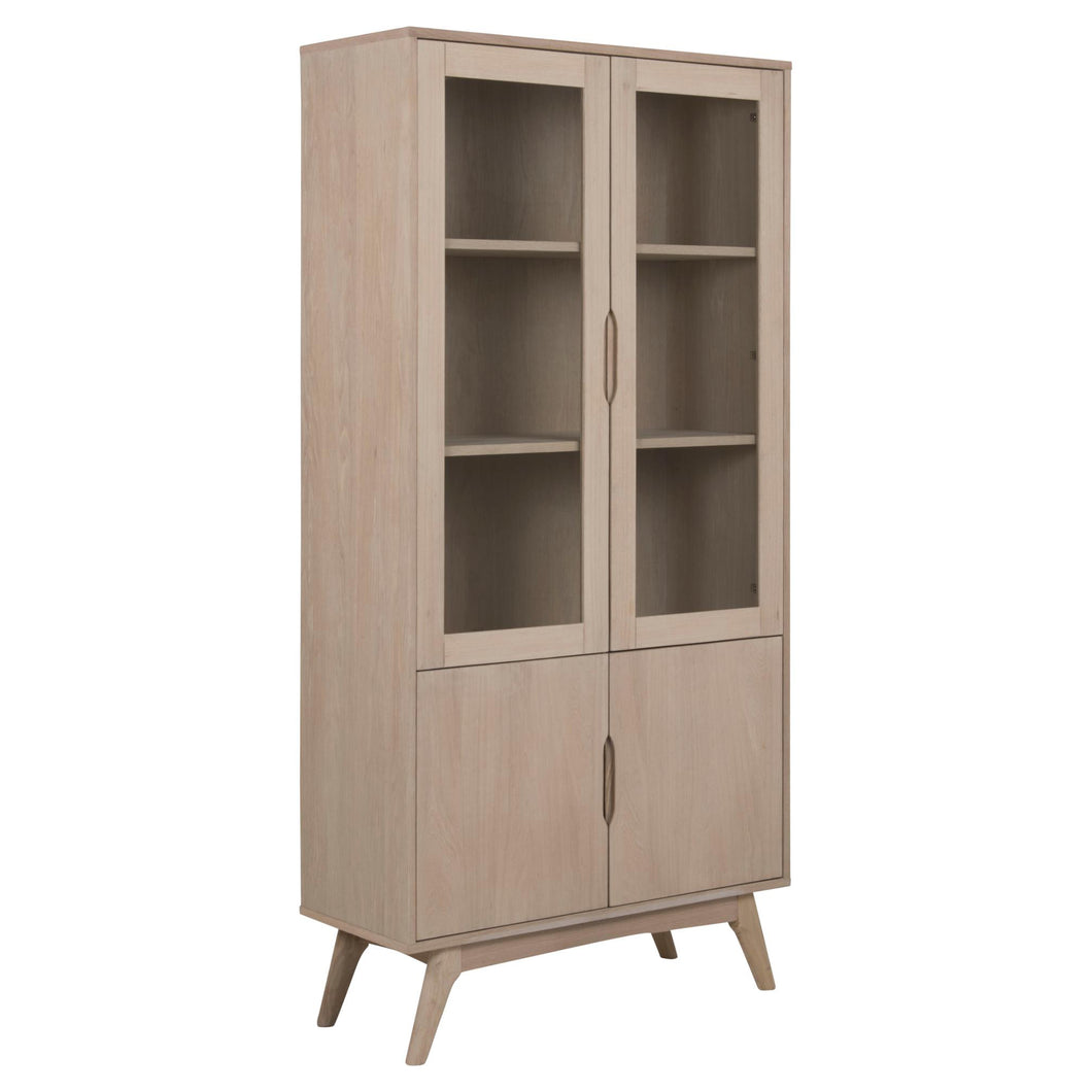 Marte Display Cabinet In White Oak With 2 Glass Doors And Shelves 192x94x40cm