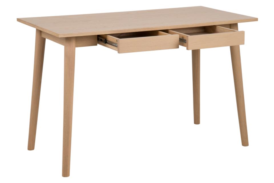 Wooden desk with two drawers on a white background