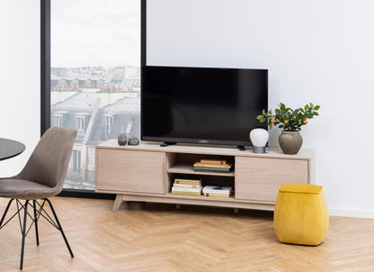Marte Supreme Long 71 Inch TV Media Unit In White Oak With Sliding doors 180x44x55cm