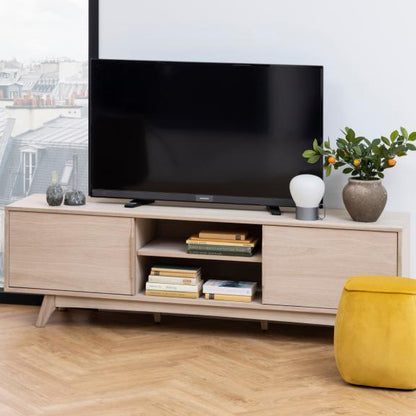 Marte Supreme Long 71 Inch TV Media Unit In White Oak With Sliding doors 180x44x55cm