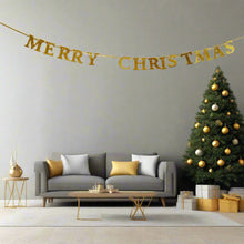 Load image into Gallery viewer, Merry Christmas Glitter Card Banner Xmas Decoration Silver Red Or Gold
