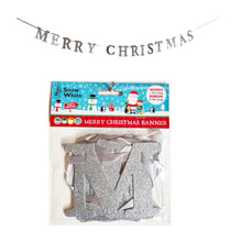 Load image into Gallery viewer, Merry Christmas Glitter Card Banner Xmas Decoration Silver Red Or Gold
