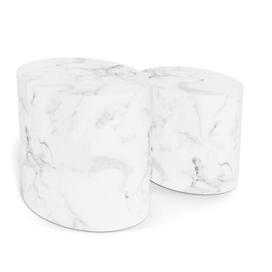 Mice Coffee Side Table Set In White Marble Versatile Space Saving 2pcs 33x48x40