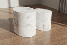 Load image into Gallery viewer, Mice Coffee Side Table Set In White Marble Versatile Space Saving 2pcs 33x48x40
