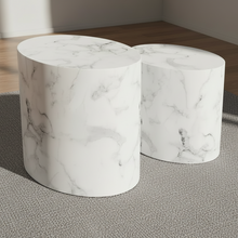 Load image into Gallery viewer, Mice Coffee Side Table Set In White Marble Versatile Space Saving 2pcs 33x48x40
