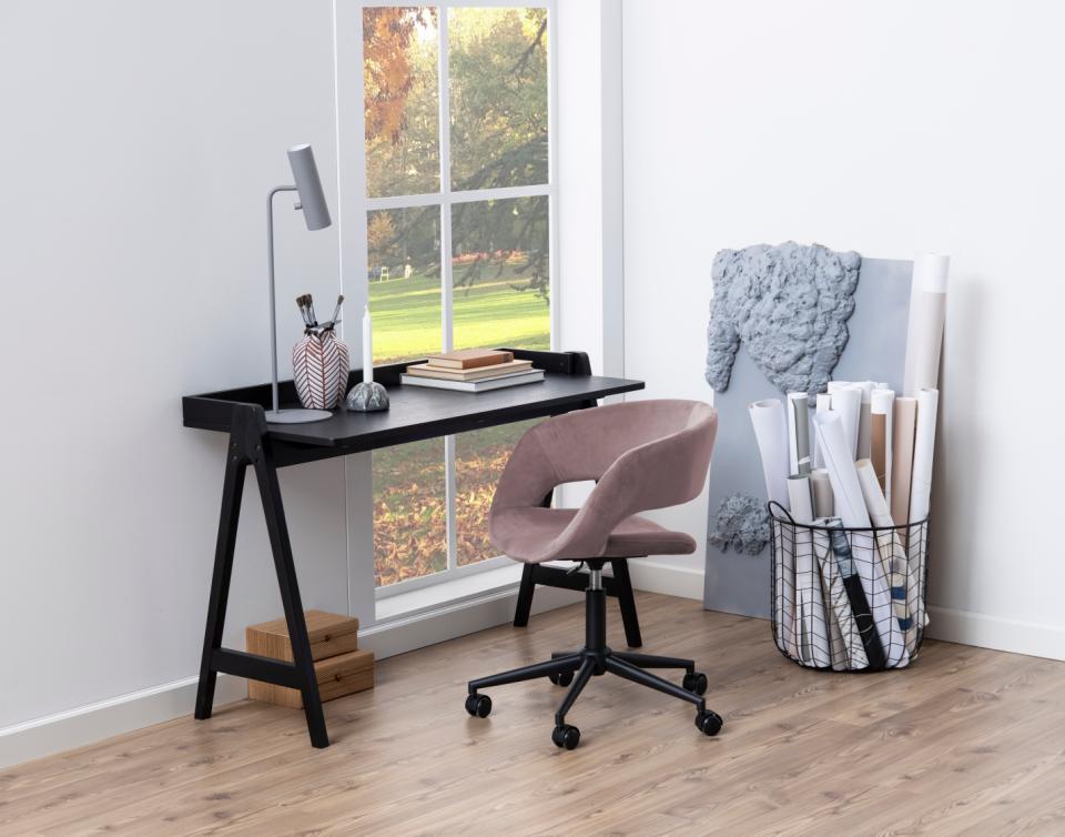 Miso Modern Office Desk In Black Oak With Wooden Legs Spacious 127cm