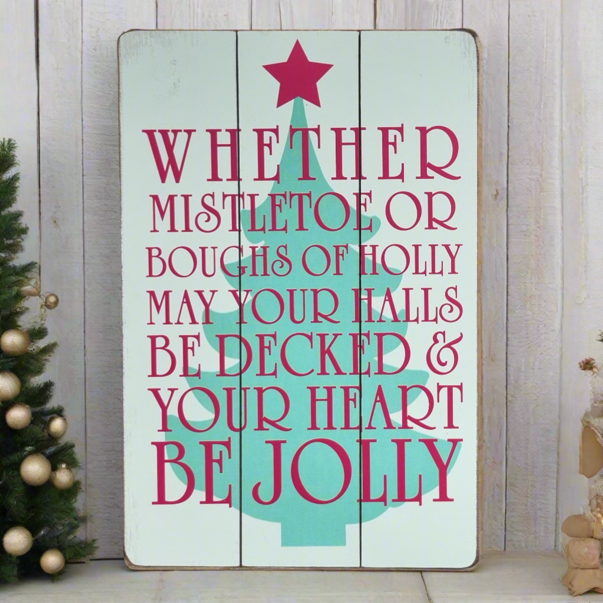 Quality Christmas Tree Wall Art Sign Plaque 'Be Jolly' Christmas Hanging Wooden Decor 45x30cm