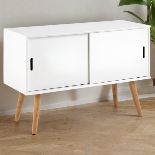 Mitra Chic White Buffet Sideboard Bedroom Home Office Cabinet With 2 Doors And Shelves 100x38x68cm