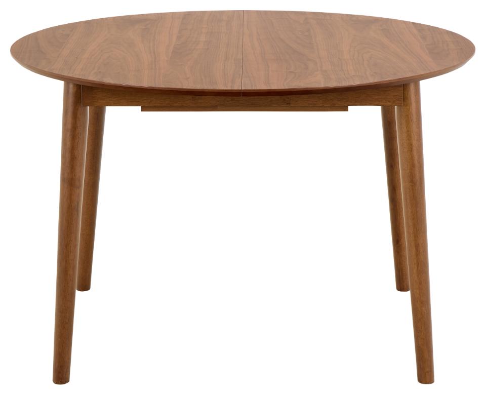 Montreux walnut oak wooden round extending dining table on a white background