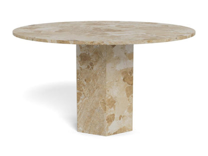 Round Naxos marble stone dining table on a white background