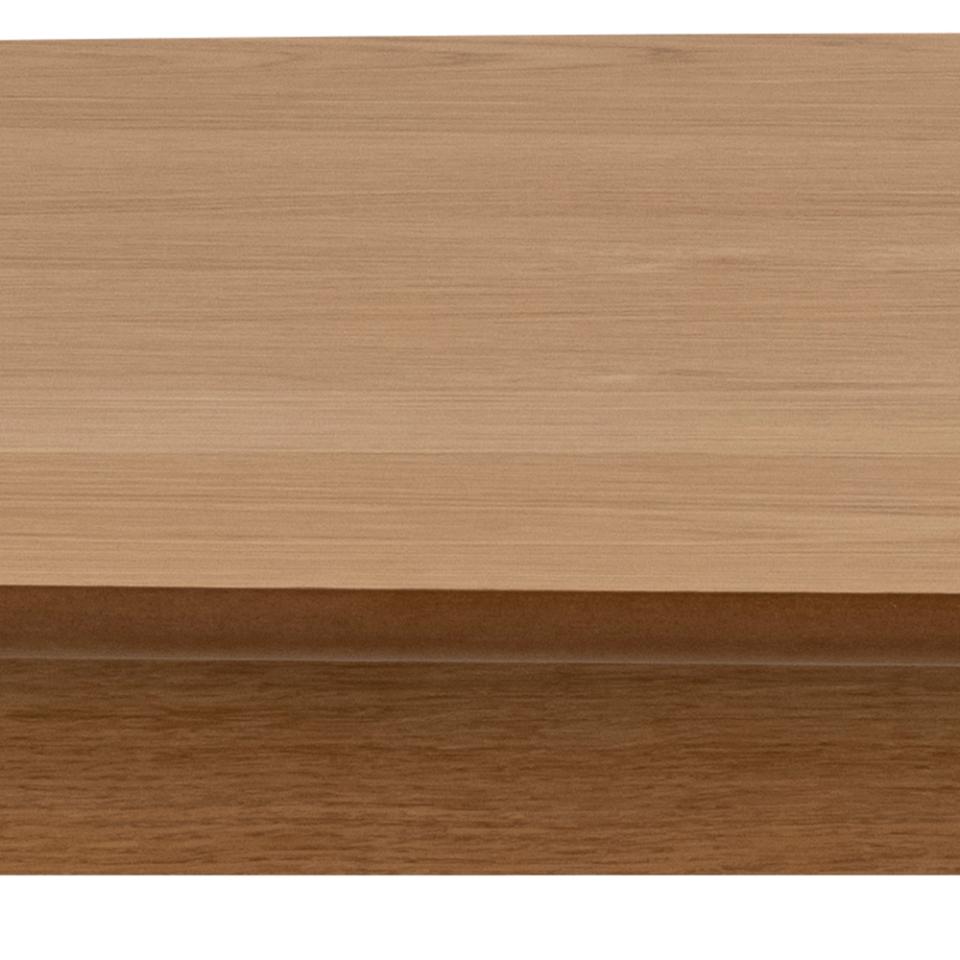 Close-up of a wood grain surface showing two tones of natural wood, with a lighter tan wood on top and a darker brown wood base.