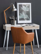 Load image into Gallery viewer, Neptun Bureau Office Desk In White With 3 Oak Drawers And Black Metal Legs 110x50cm
