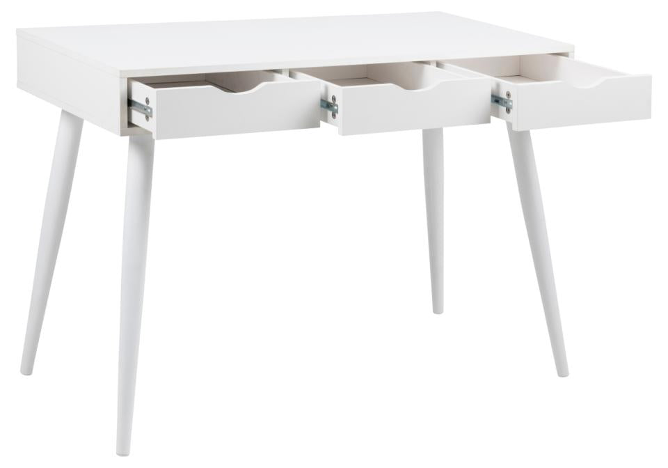 White desk with two drawers on a white background