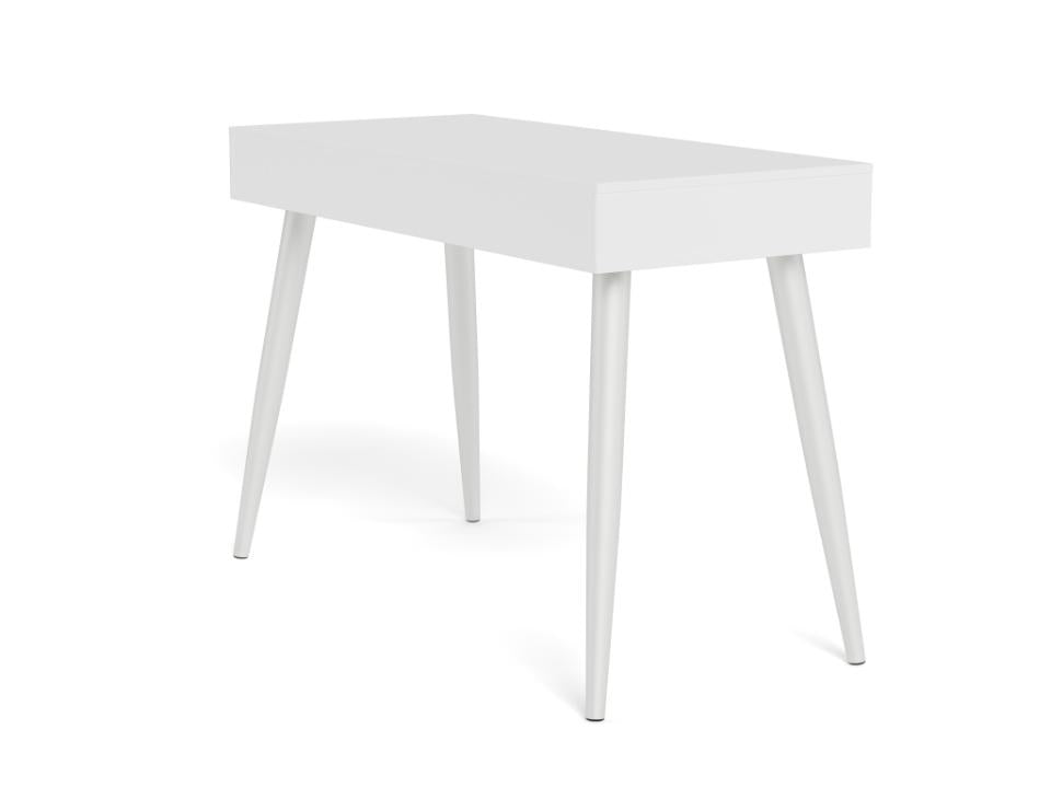 White rectangular table with four legs on a white background