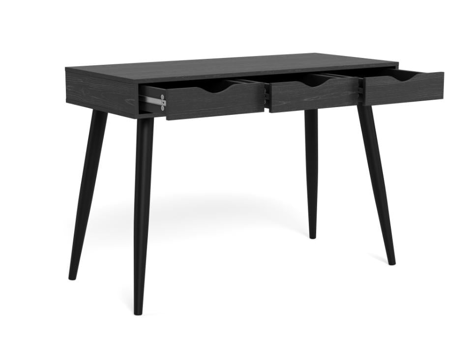 Neptun Bureau Modern Office Desk In Black Melamine Ash With Metal Legs 110x50 cm