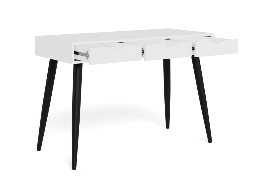 Neptun Bureau Office Desk In White With Black Metal Legs 110x50cm