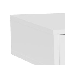 Load image into Gallery viewer, A close-up of a white wooden storage box or cabinet corner on a plain white background.
