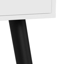 Load image into Gallery viewer, Close-up of a white furniture piece with a matte black cylindrical leg against a white background.
