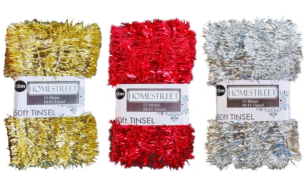 Very Long Silver Christmas Tinsel, 50 Foot 15 Meter Xmas Holiday Home Office Decoration