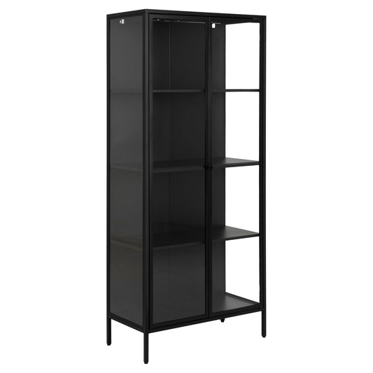 Newcastle Black Display Cabinet 2 Glass Doors 4 Metal Shelves 180x40x80cm