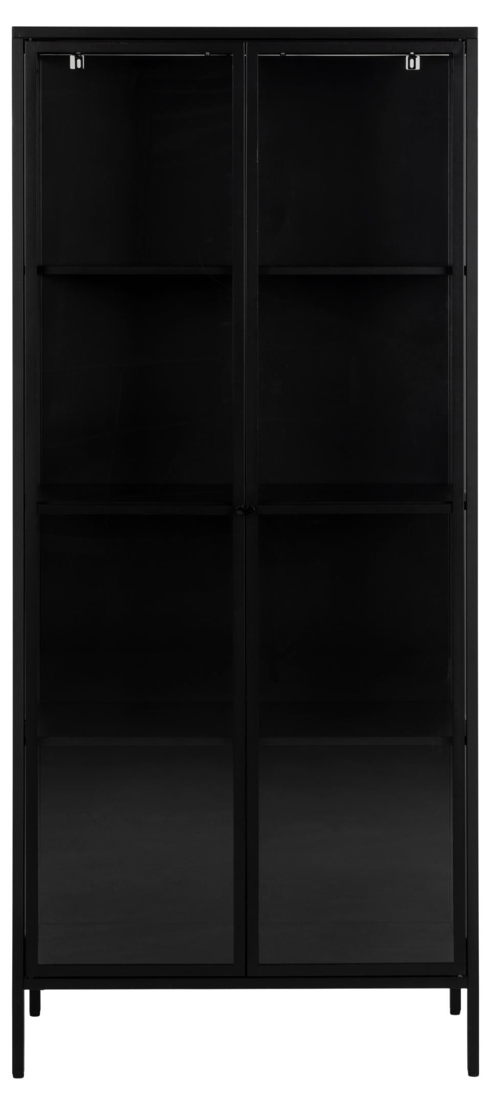 Newcastle Black Display Cabinet 2 Glass Doors 4 Metal Shelves 180x40x80cm