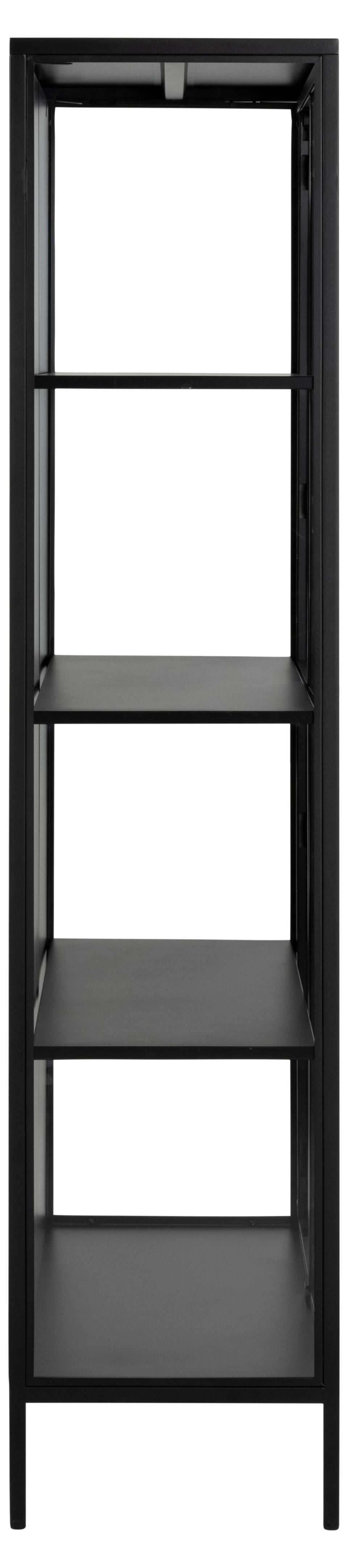 Newcastle Black Display Cabinet 2 Glass Doors 4 Metal Shelves 180x40x80cm