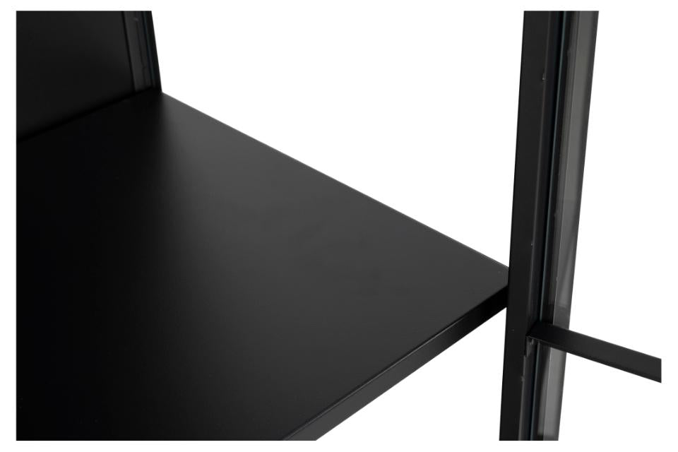 Newcastle Black Display Cabinet 2 Glass Doors 4 Metal Shelves 180x40x80cm