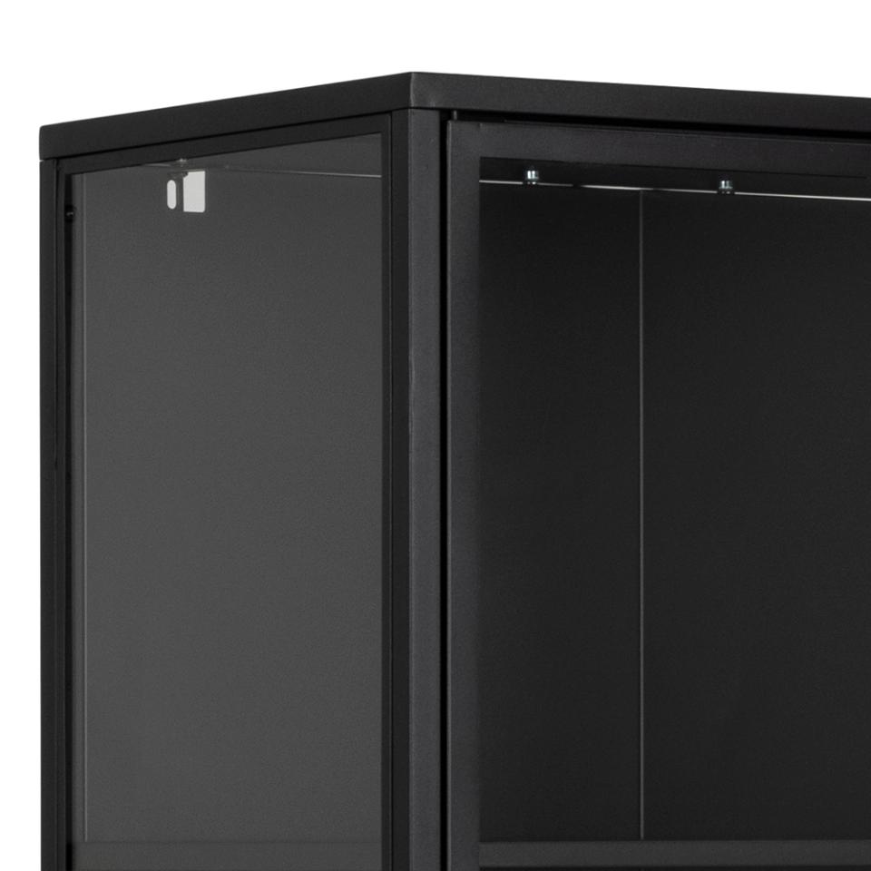 Newcastle Black Display Cabinet 2 Glass Doors 4 Metal Shelves 180x40x80cm