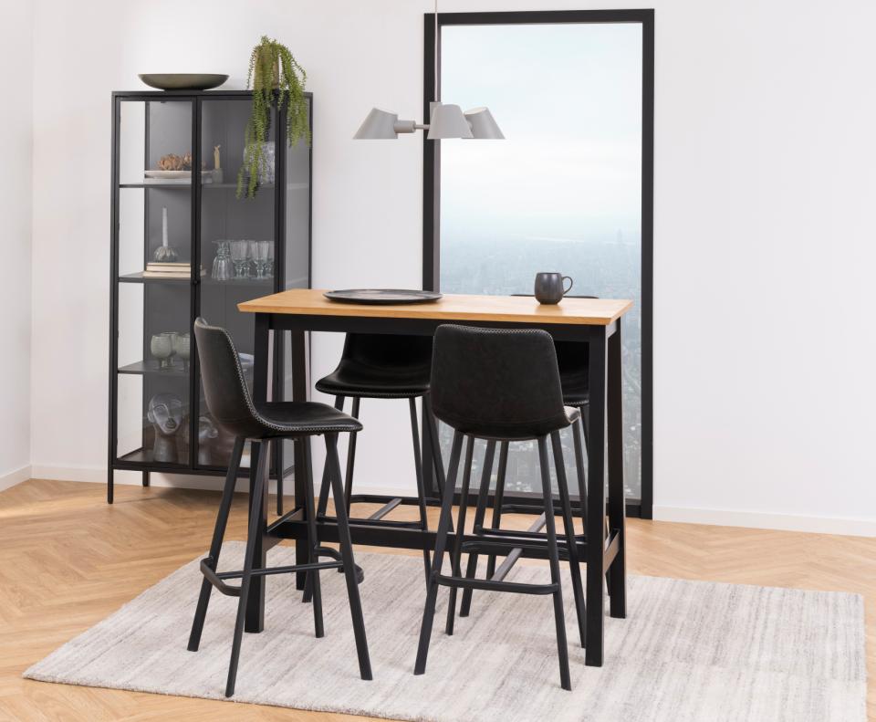 Newcastle Black Display Cabinet 2 Glass Doors 4 Metal Shelves 180x40x80cm