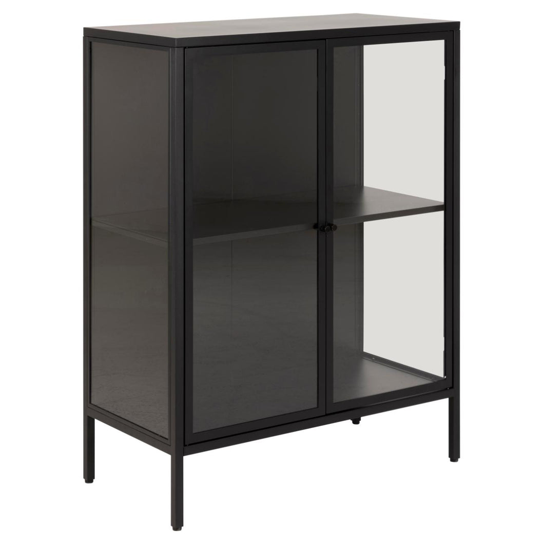 Newcastle Black Display Cabinet With 2 Glass Doors & 2 Metal Shelves 80x40x99cm