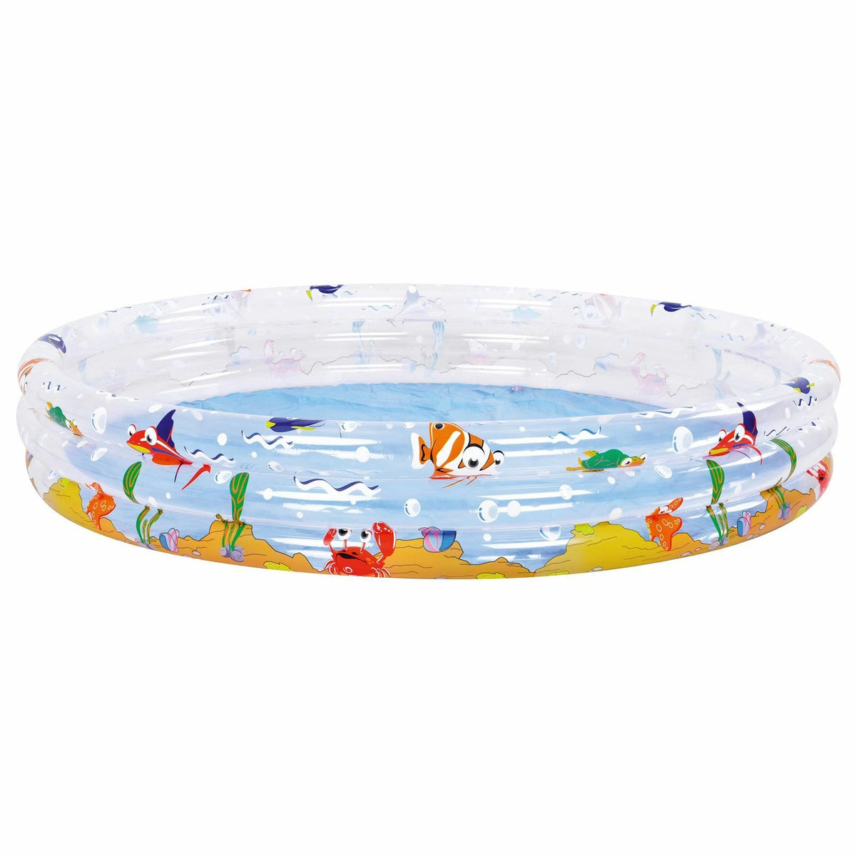 Round Paddling Pool Bright Colour Underwater Ocean Animals Theme 3 Ring Pool Large 150cm 5 ft Inflatable Family Pool