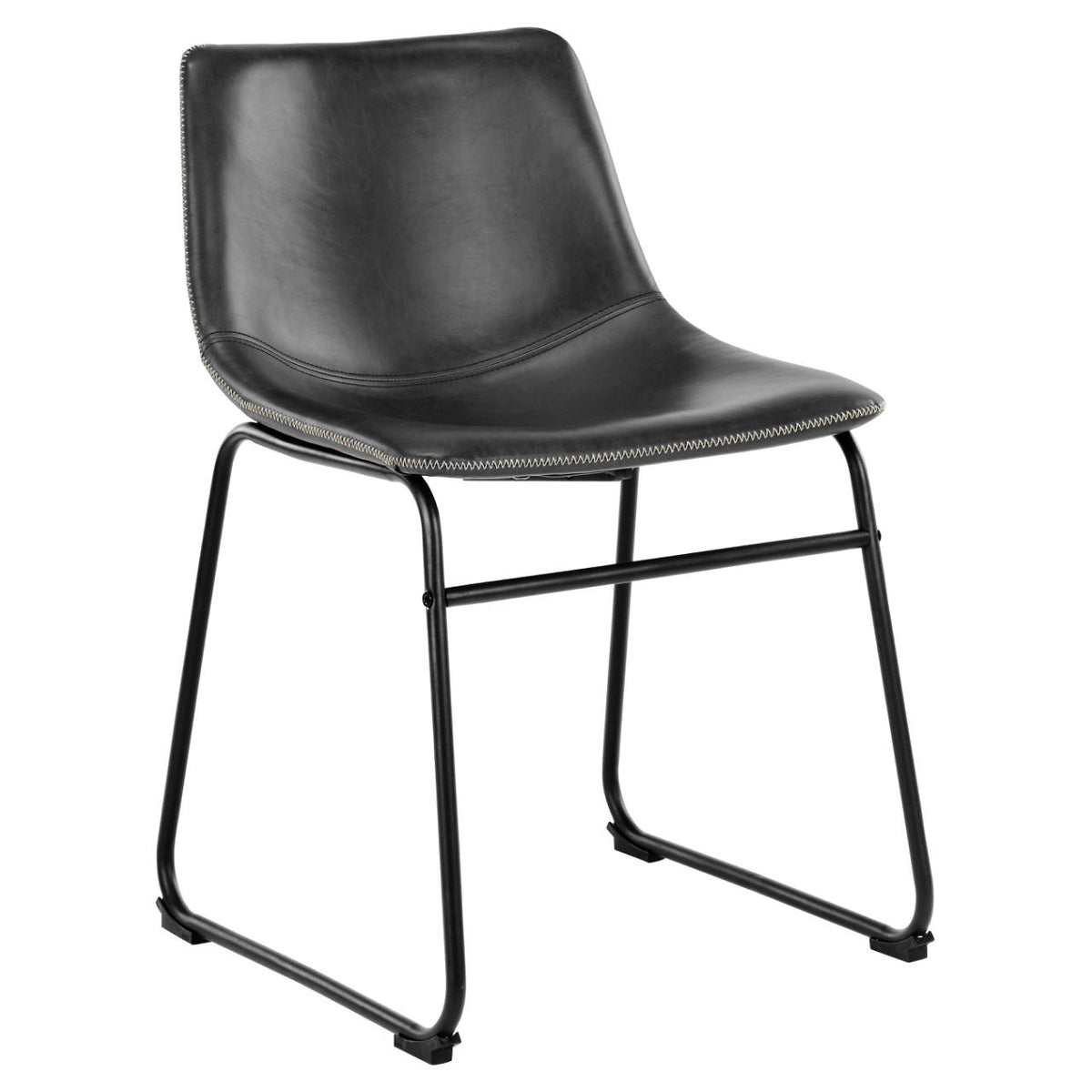 Oregon Black Vintage Leather Dining Chairs, Set Of 2 With Metal Base