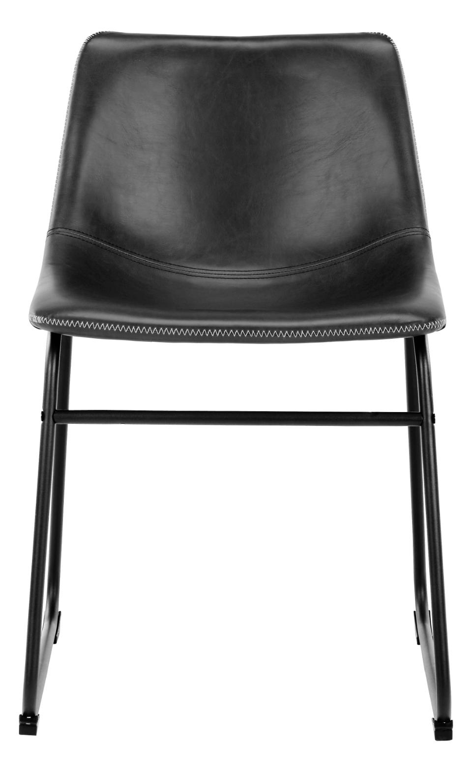Oregon Black Vintage Leather Dining Chairs, Set Of 2 With Metal Base
