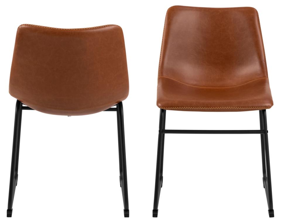 Oregon Brown Vintage Leather Dining Chairs, Set Of 2 With Metal Base