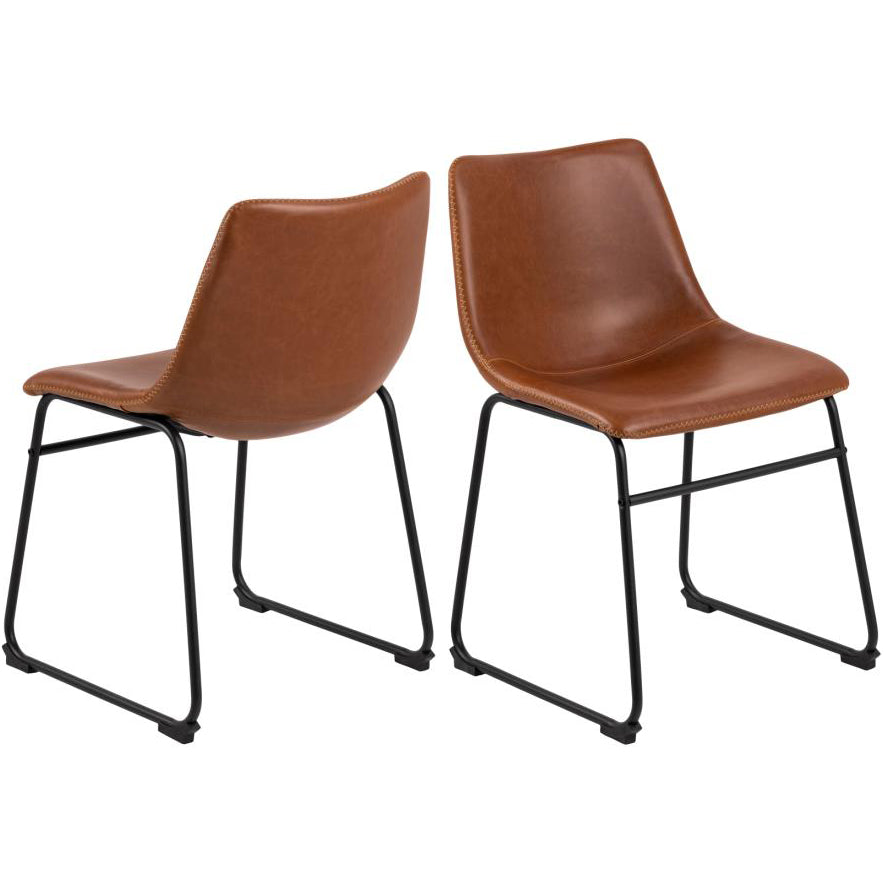 Oregon Brown Vintage Leather Dining Chairs, Set Of 2 With Metal Base