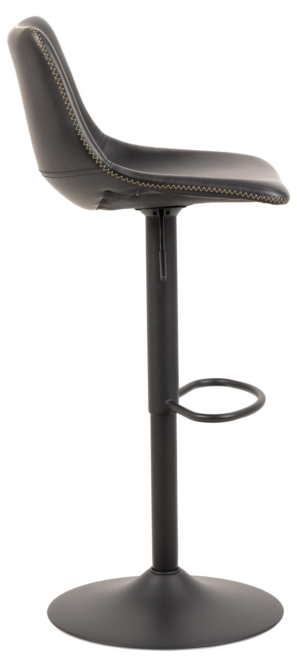 Oregon Vintage Black Leather Bar Stools, Set Of 2 With Round Metal Base And Footrest