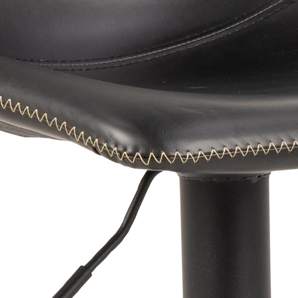 Oregon Vintage Black Leather Bar Stools, Set Of 2 With Round Metal Base And Footrest