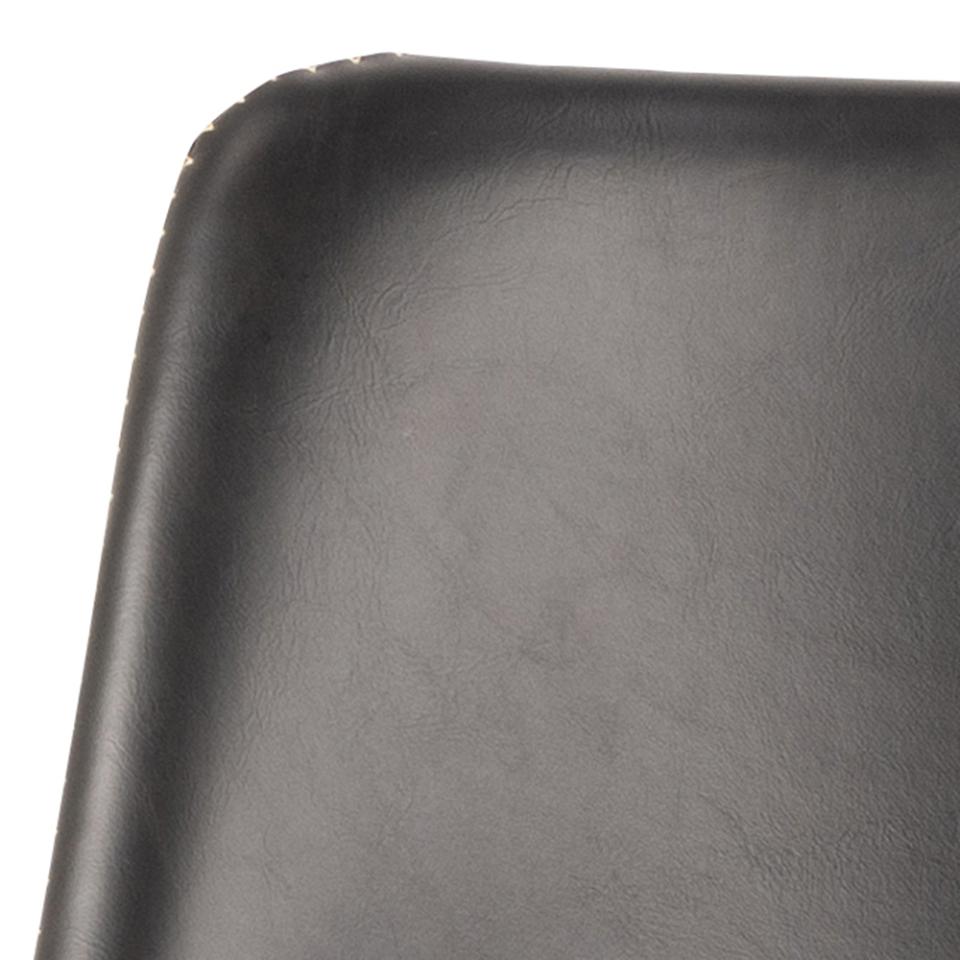 Oregon Vintage Black Leather Bar Stools, Set Of 2 With Round Metal Base And Footrest
