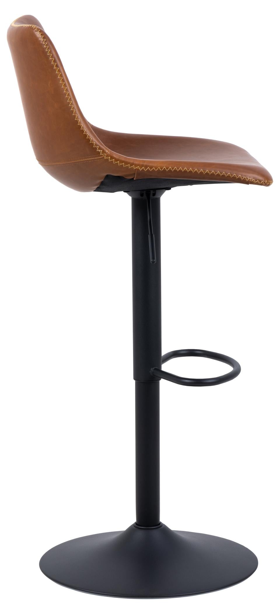 Oregon Vintage Brown Leather Bar Stools, Set Of 2 With Round Metal Base And Footrest