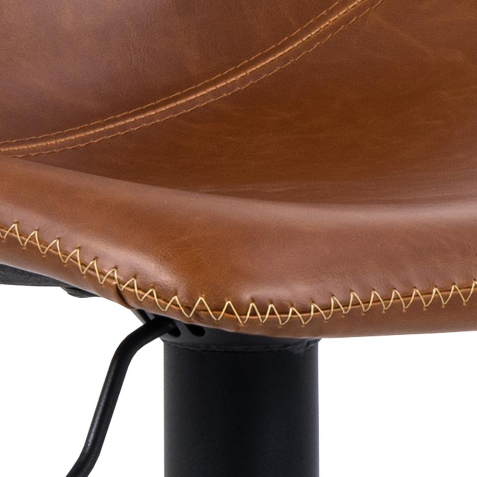 Oregon Vintage Brown Leather Bar Stools, Set Of 2 With Round Metal Base And Footrest