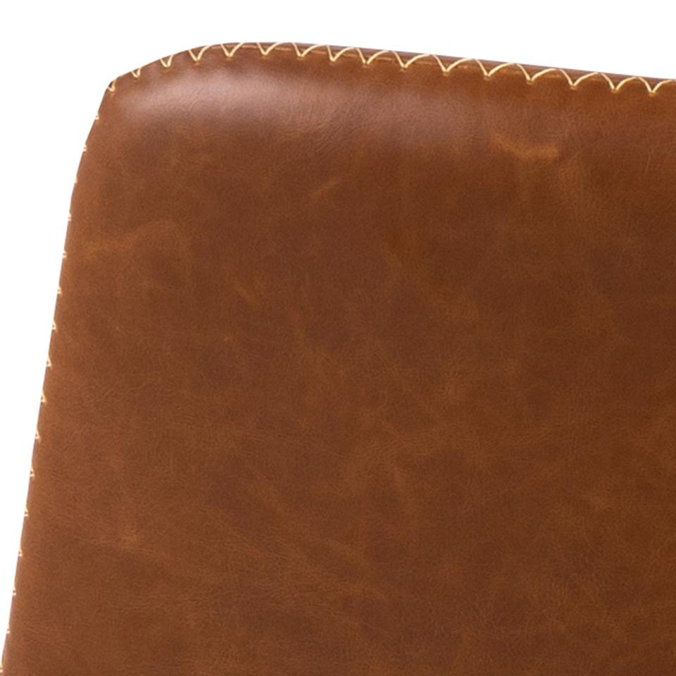 Oregon Vintage Brown Leather Bar Stools, Set Of 2 With Round Metal Base And Footrest