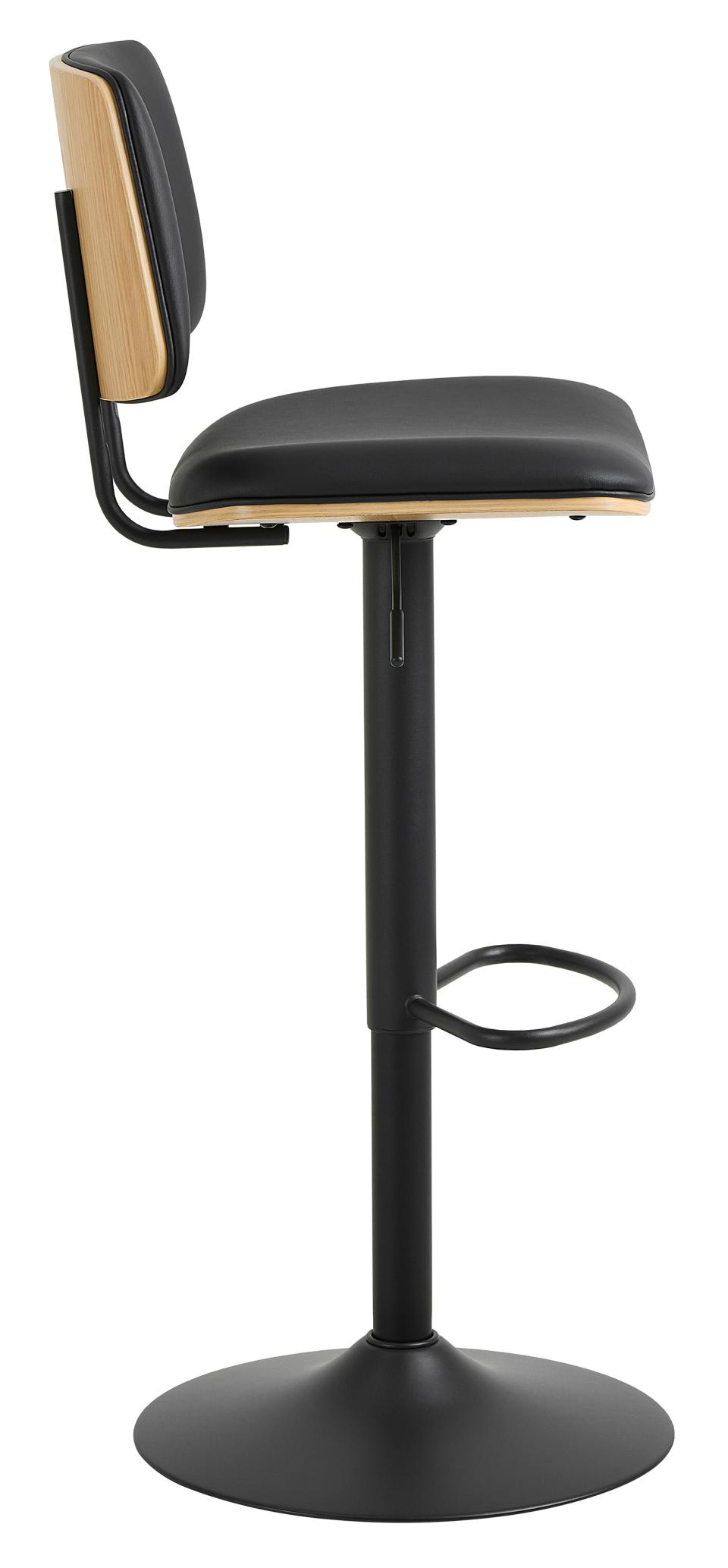 Owen Black Leather Bar Stool With Steel base, Footrest, Height Adjustment And Swivel Single Barstool