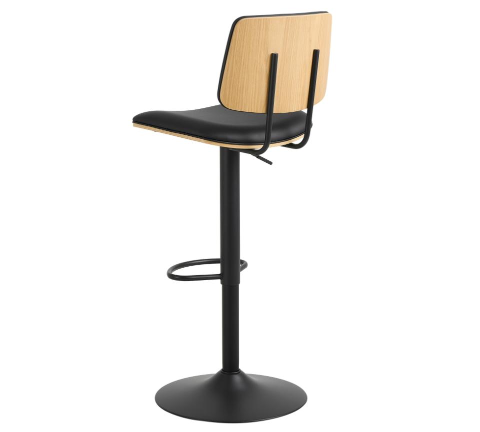Owen Black Leather Bar Stool With Steel base, Footrest, Height Adjustment And Swivel Single Barstool